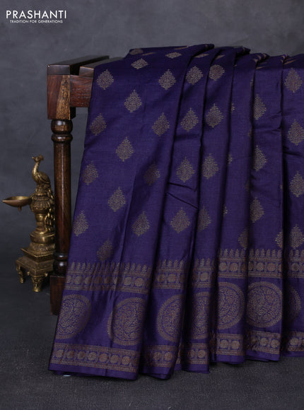 Banarasi tussar silk saree navy blue with allover thread & zari woven buttas and rettapet woven butta border