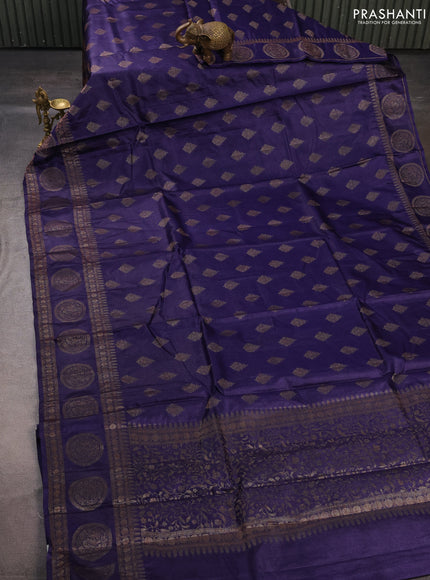 Banarasi tussar silk saree navy blue with allover thread & zari woven buttas and rettapet woven butta border
