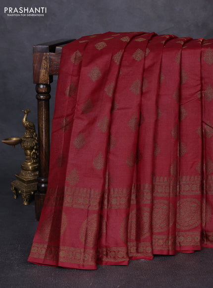 Banarasi tussar silk saree maroon shade with allover thread & zari woven buttas and rettapet woven butta border