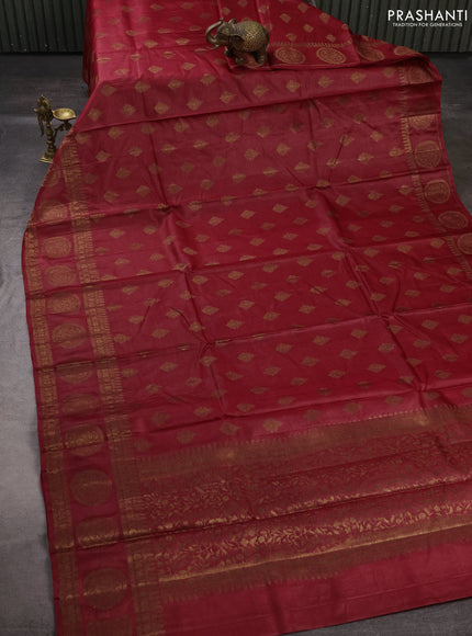 Banarasi tussar silk saree maroon shade with allover thread & zari woven buttas and rettapet woven butta border