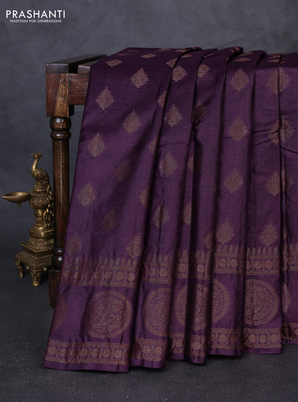 Banarasi tussar silk saree wine shade with allover thread & zari woven buttas and rettapet woven butta border
