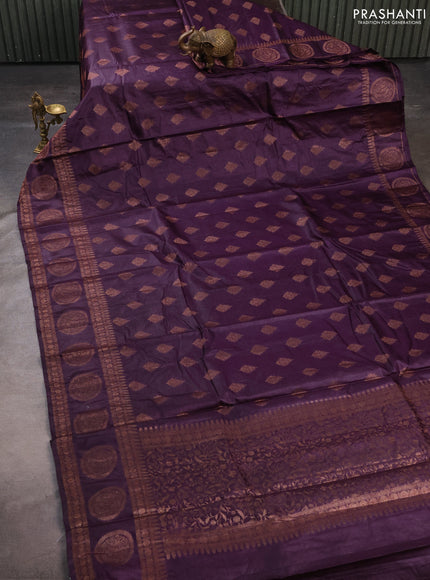 Banarasi tussar silk saree wine shade with allover thread & zari woven buttas and rettapet woven butta border