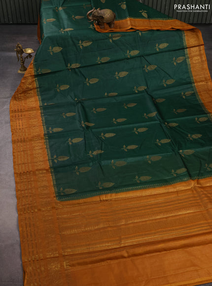 Banarasi tussar silk saree green and mustard yellow with allover thread & zari woven buttas and long woven border