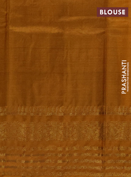 Banarasi tussar silk saree brown and mustard yellow with allover thread & zari woven buttas and long woven border