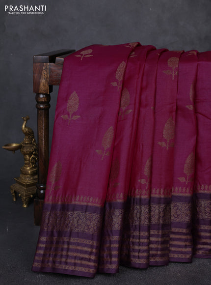 Banarasi tussar silk saree pink and wine shade with allover thread & zari woven buttas and long woven border