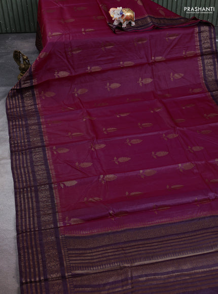 Banarasi tussar silk saree pink and wine shade with allover thread & zari woven buttas and long woven border