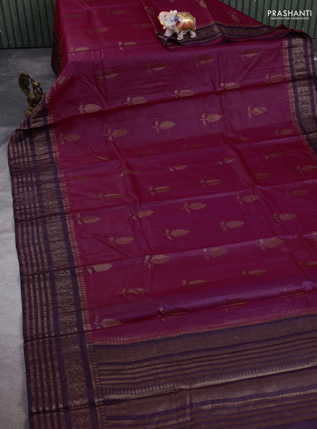 Banarasi tussar silk saree pink and wine shade with allover thread & zari woven buttas and long woven border