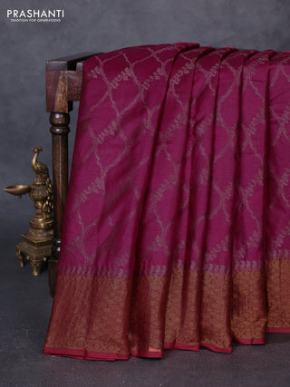 Banarasi tussar silk saree magenta pink and maroon with allover thread & zari weaves and woven border