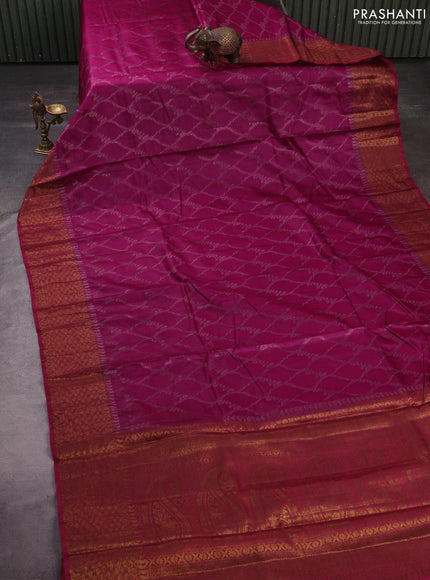 Banarasi tussar silk saree magenta pink and maroon with allover thread & zari weaves and woven border