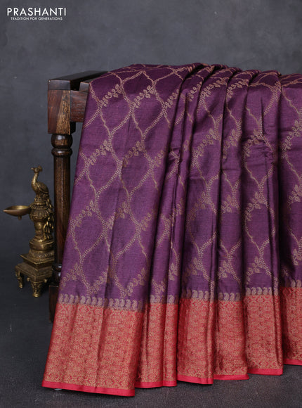 Banarasi tussar silk saree wine shade and maroon with allover thread & zari weaves and woven border