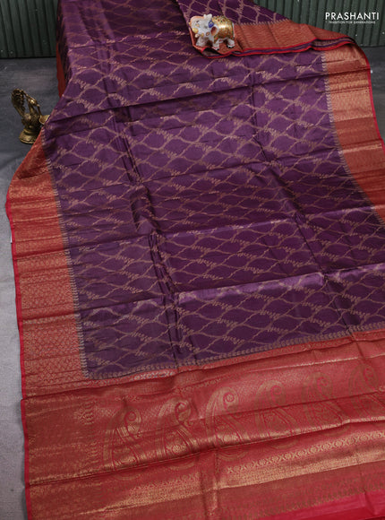 Banarasi tussar silk saree wine shade and maroon with allover thread & zari weaves and woven border