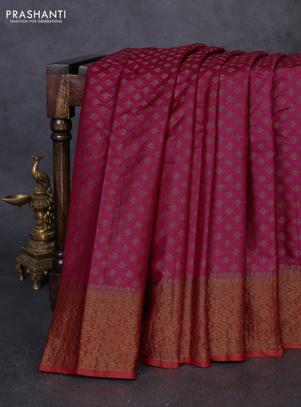 Banarasi tussar silk saree pink and maroon with allover thread & zari woven buttas and small woven border