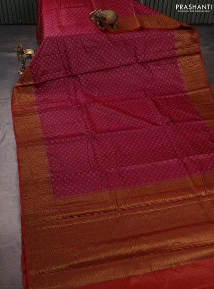 Banarasi tussar silk saree pink and maroon with allover thread & zari woven buttas and small woven border