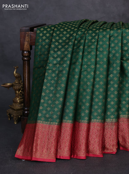 Banarasi tussar silk saree green and maroon with allover thread & zari woven buttas and small woven border