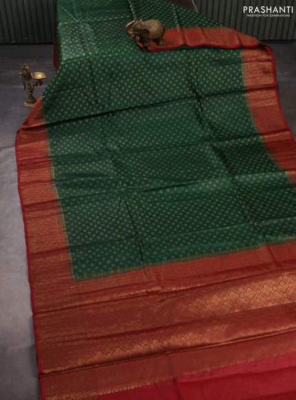 Banarasi tussar silk saree green and maroon with allover thread & zari woven buttas and small woven border