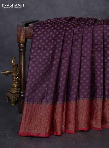 Banarasi tussar silk saree wine shade and maroon with allover thread & zari woven buttas and woven border