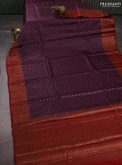 Banarasi tussar silk saree wine shade and maroon with allover thread & zari woven buttas and woven border