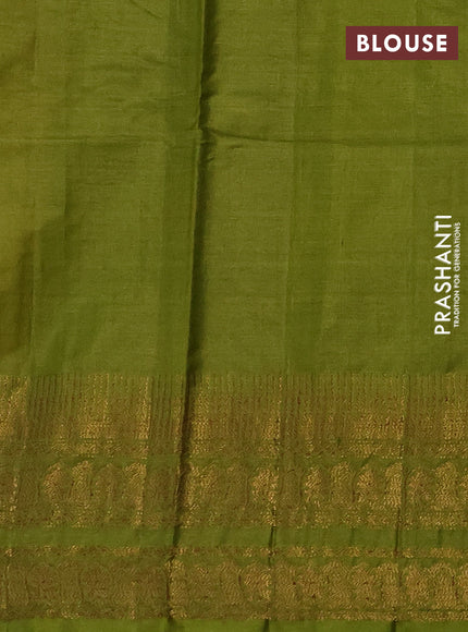 Banarasi tussar silk saree maroon and mehendi green with allover thread & zari woven buttas and temple design woven border