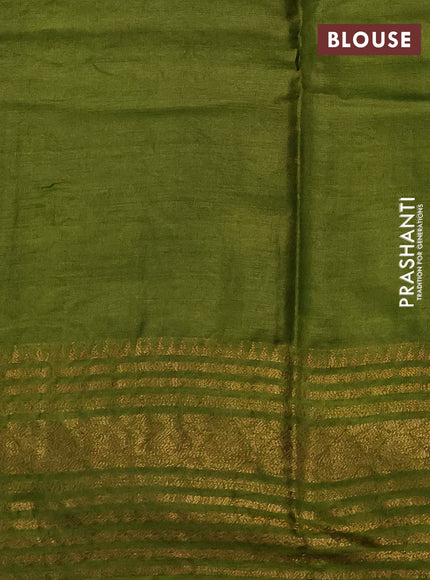 Banarasi tussar silk saree peacock blue and mehendi green with allover thread & zari weaves and long temple design woven border