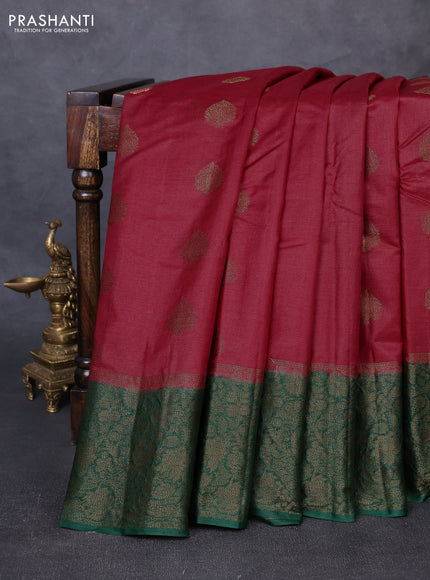 Banarasi tussar silk saree red and green with allover thread & zari woven buttas and long woven border