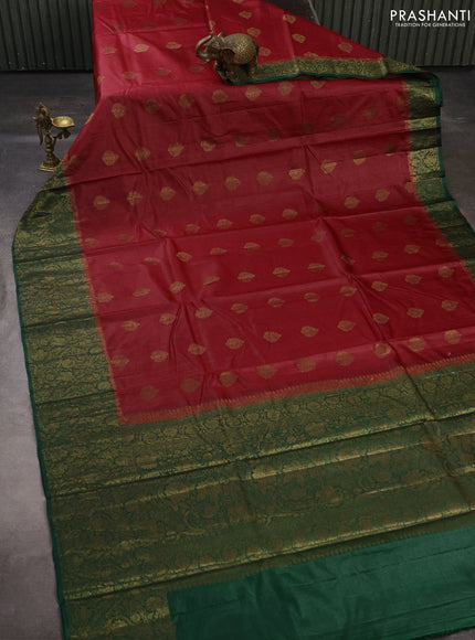 Banarasi tussar silk saree red and green with allover thread & zari woven buttas and long woven border