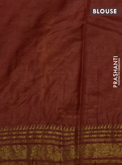 Banarasi tussar silk saree rust shade with allover thread & zari weaves and long temple design woven border