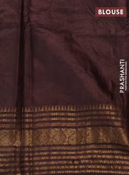 Banarasi tussar silk saree coffee brown with allover thread & zari weaves and long temple design woven border