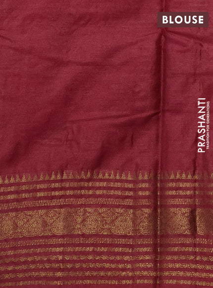 Banarasi tussar silk saree maroon with allover thread & zari weaves and long temple design woven border