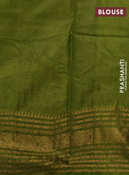 Banarasi tussar silk saree mehendi green with allover thread & zari weaves and long temple design woven border