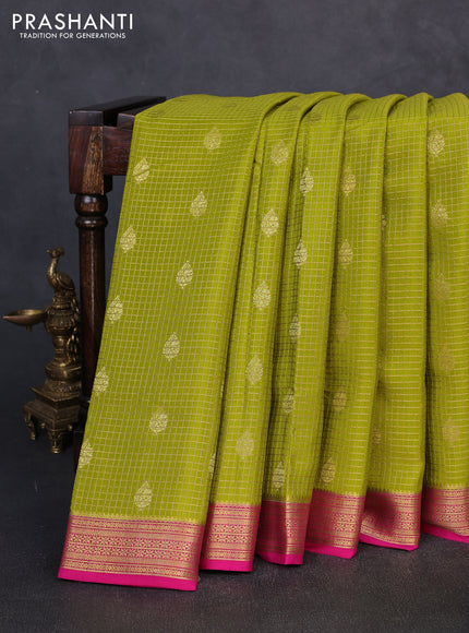 Pure mysore silk saree light green and pink with allover zari small checks & buttas and zari woven border