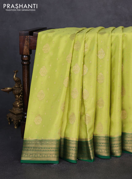 Pure mysore silk saree light green and green with allover zari woven buttas and zari woven border