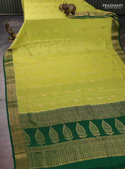 Pure mysore silk saree light green and green with allover zari woven buttas and zari woven border
