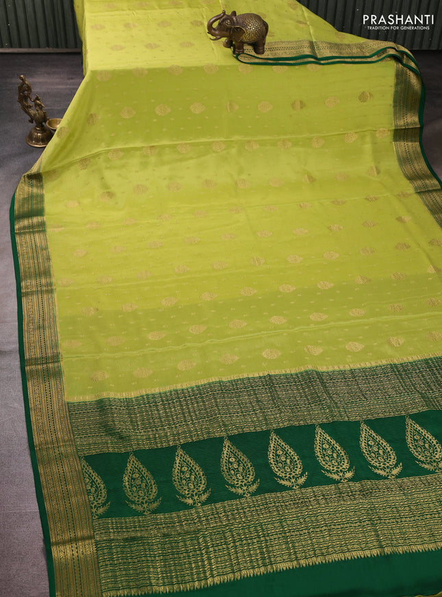 Pure mysore silk saree light green and green with allover zari woven buttas and zari woven border