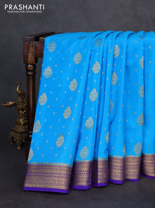 Pure mysore silk saree cs blue and blue with allover zari woven buttas and zari woven border