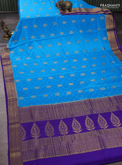 Pure mysore silk saree cs blue and blue with allover zari woven buttas and zari woven border