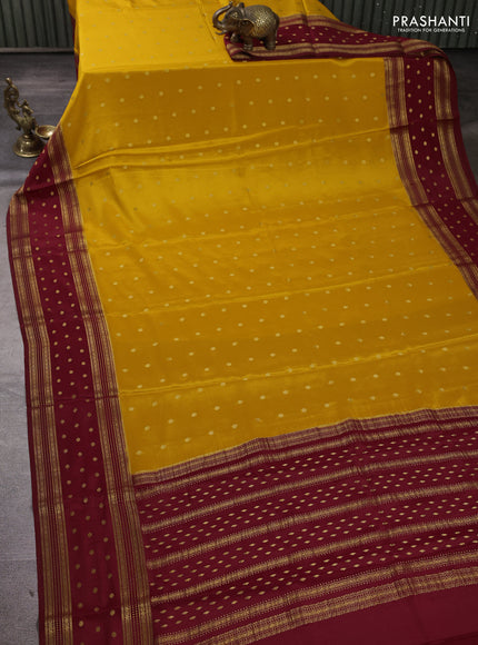 Pure mysore silk saree mango yelloe and rust shade with allover zari woven buttas and zari woven border
