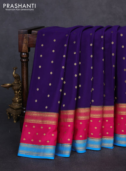 Pure mysore silk saree violet and pink with allover zari woven buttas and zari woven border