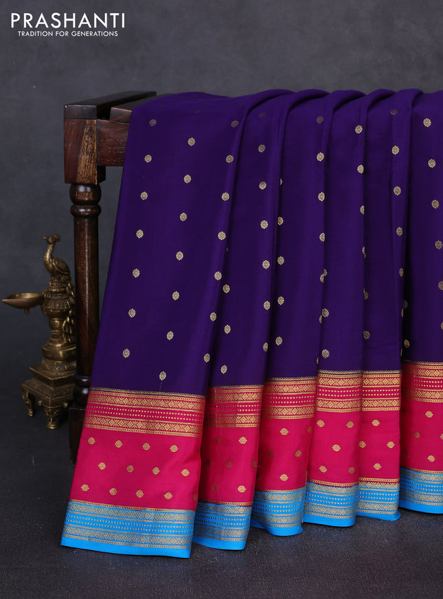 Pure mysore silk saree violet and pink with allover zari woven buttas and zari woven border