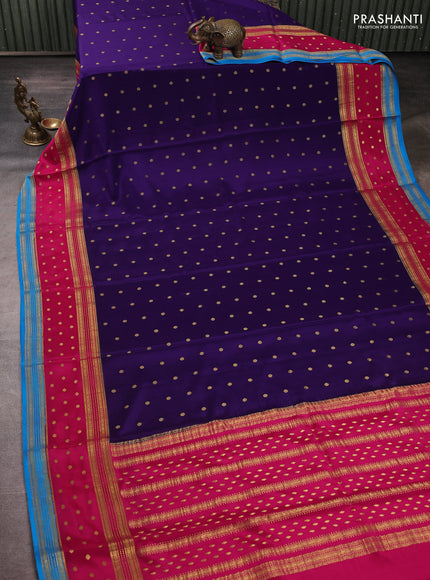 Pure mysore silk saree violet and pink with allover zari woven buttas and zari woven border