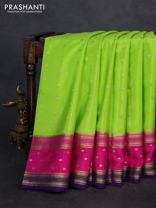 Pure mysore silk saree fluorescent green and pink with allover zari woven buttas and zari woven border