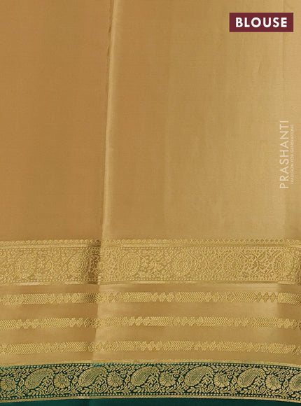 Pure mysore silk saree maroon and bottle green with allover zari woven buttas and zari woven border