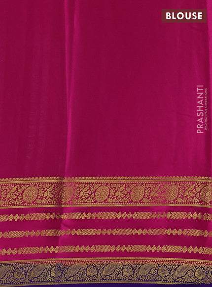 Pure mysore silk saree teal blue and pink violet with allover zari woven buttas and zari woven border