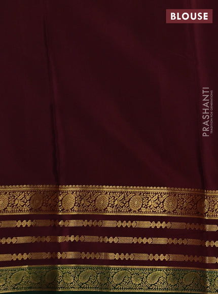 Pure mysore silk saree peach shade and coffee brown green with allover zari woven buttas and zari woven border