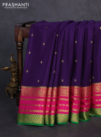 Pure mysore silk saree violet and pink green with allover zari woven buttas and zari woven border