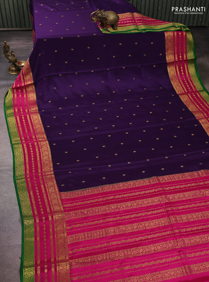 Pure mysore silk saree violet and pink green with allover zari woven buttas and zari woven border