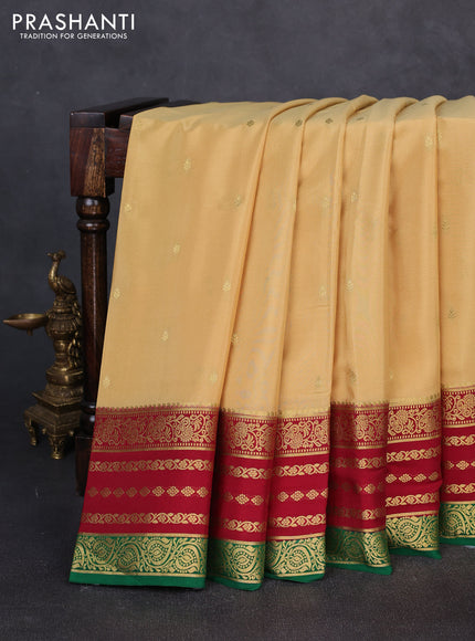 Pure mysore silk saree sandal and maroon with allover zari woven buttas and zari woven border