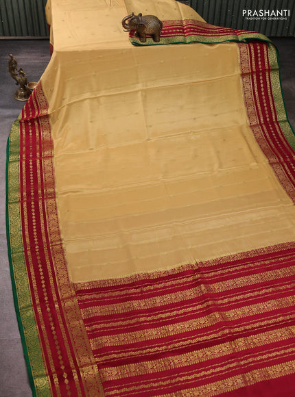 Pure mysore silk saree sandal and maroon with allover zari woven buttas and zari woven border