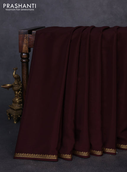 Pure mysore silk saree coffee brown with plain body and small zari woven border