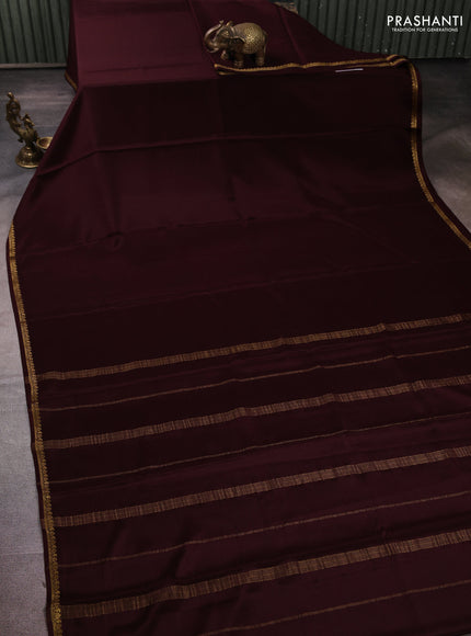 Pure mysore silk saree coffee brown with plain body and small zari woven border