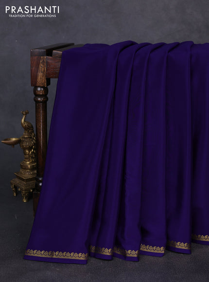 Pure mysore silk saree violet with plain body and small zari woven border